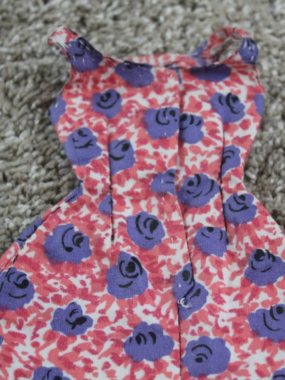 Cut and Sew Vintage 1960s Floral Dress For Barbie Doll Pink Purple Hanger Toys